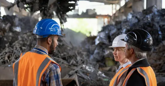 metal recycling machinery operating in a quarry